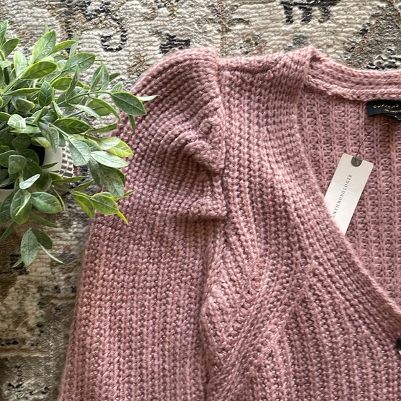 Anthropologie Dusty Pink Puff Sleeve Buttoned Cardigan - Picture 3 of 10